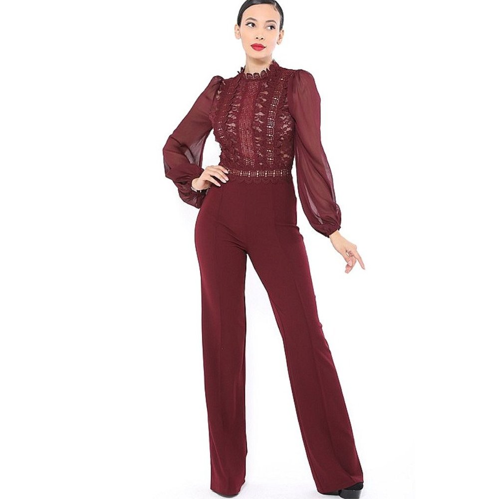 Mock Neck Crochet Jumpsuit